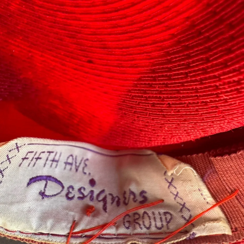 1950s Fifth Ave. Designers Group Wide Brim Hat w/Velvet Ribbon‎ & Netting - Picture 7 of 7